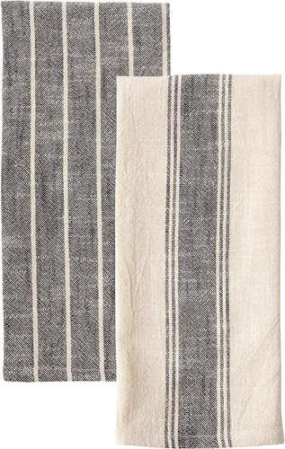 Vista 6 de KAF Home - Toalla de cocina natural rústica de estilo granja 100% algodón, 18 x 28 pulgadas Suave y absorbente (negro, juego de 4)
