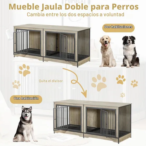 Vista 3 de Rovibek Mueble doble para perros de 75 pulgadas para 2 perros grandes, muebles resistentes, estilo jaulas para perros, mesa auxiliar, jaulas