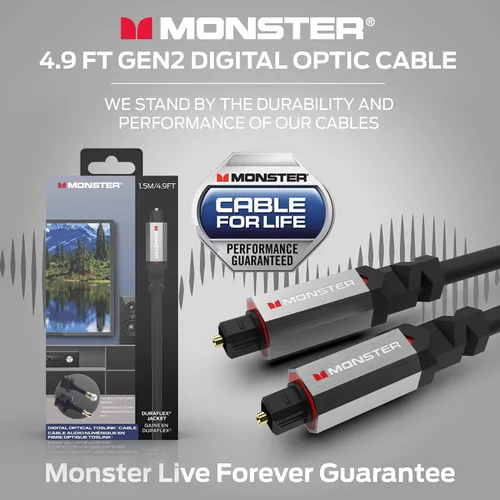 Vista 7 de Monster Gen2 Essentials - Cable de audio óptico digital (Toslink, SPDIF), cable de fibra óptica para TV, barra de sonido y sistema de cine en casa