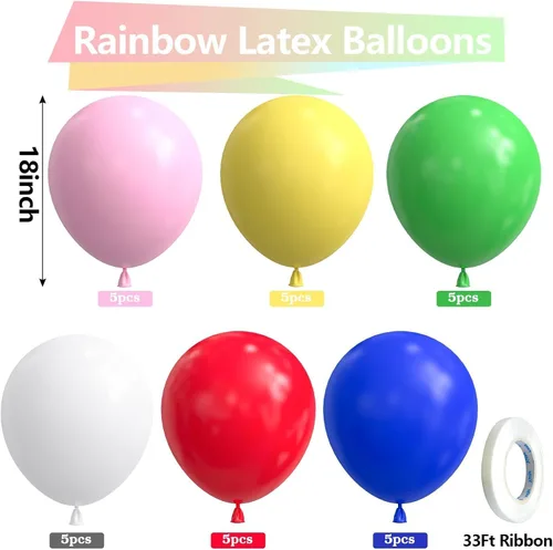 Vista 2 de Bezente Globos arcoíris de 18 pulgadas, paquete de 30 unidades, de látex 01-Assorted-G01