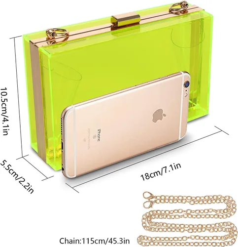 Vista 2 de WJCD - Bolso de mano de acrílico transparente para mujer, bolso de hombro con correa de cadena de dorada desmontable