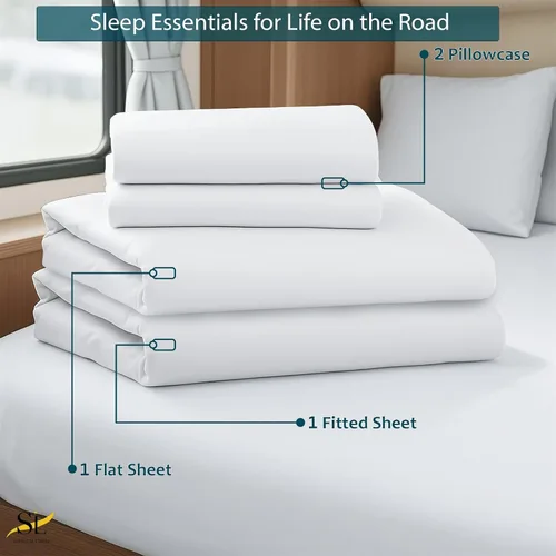 Vista 4 de Shreem Linen Short King - Sábanas de 72 x 75 pulgadas, 100% algodón egipcio, juego de ropa de cama de 4 piezas, se adapta a colchones de caravana