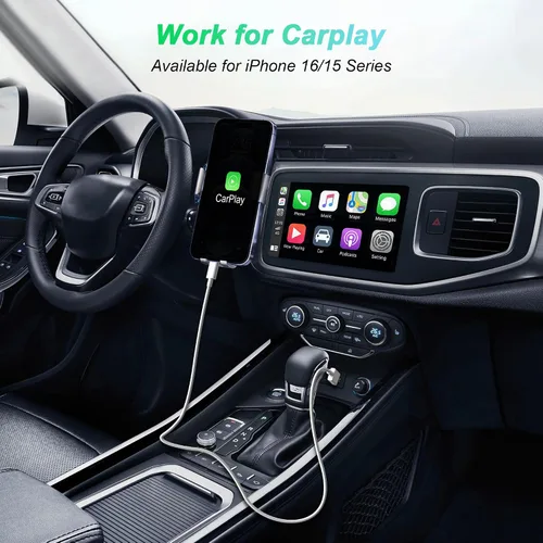 Vista 2 de Cable Carplay de coche para iPhone 15/16/17, cable de carga rápida USB A a USB C de 3 pies, paquete de 2 unidades compatible con Apple 17 Pro Max/16