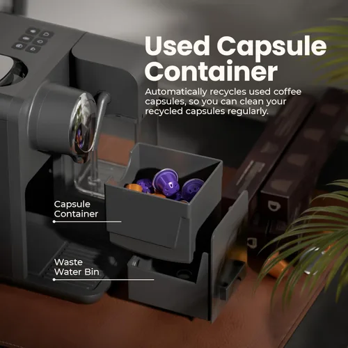 Vista 10 de Máquina de café expreso con espumador de leche automático integrado, compatible con cápsulas, cafetera de una sola porción compatible con cápsulas