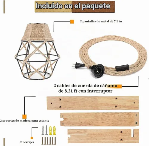 Vista 4 de Frideko - Juego de dos apliques de pared enchufables, lámpara de pared colgante de granja bohemia con cable de enchufe, lámpara de pared con soporte