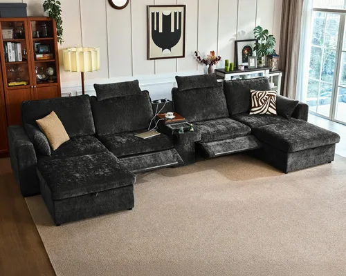 Vista 21 de Sofá reclinable eléctrico de 102.8 pulgadas con reposacabezas, sofá reclinable modular Cloud de gran tamaño con mesa, cajón de almacenamiento