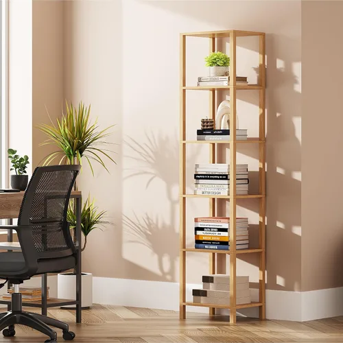 Vista 9 de TUTOTAK Estantería para libros de 4 niveles, estantería estrecha para espacios pequeños, estantería apilable de bricolaje, para sala de estar Negro
