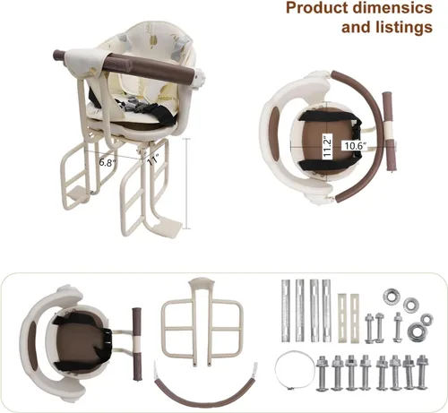 Vista 3 de Asiento de bicicleta para niños, asiento trasero de bicicleta de bebé, asiento trasero para niños, soporte de seguridad para bicicleta de adulto