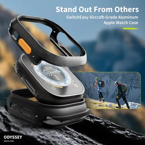 Vista 7 de SwitchEasy Odyssey - Funda de aluminio de grado aeronáutico para Apple Watch Series 9/8/7 de 1.614 in, con parachoques interior que absorbe los Azul