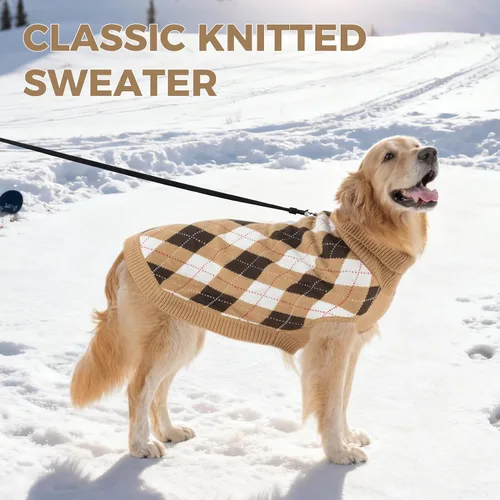 Vista 6 de PAWCHIE - Suéter para perro con agujero para correa para perros pequeños, clásico suéter de punto con cuello alto para clima frío, suéter de punto a