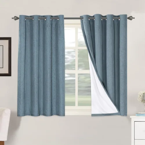 Vista 43 de H.VERSAILTEX Cortinas 100% opacas con aislamiento térmico, texturizadas, de lino, con bloqueo completo de calor y luz, para sala de estar y Negro