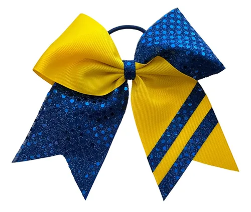 Vista 4 de Nuevo "CONFETTI STRIPES Black Gold" Cheer Bow Pony Tail 7 Inch Girls Hair Bows Cheerleading Dance Practice Football Games Competition Birthday Tick