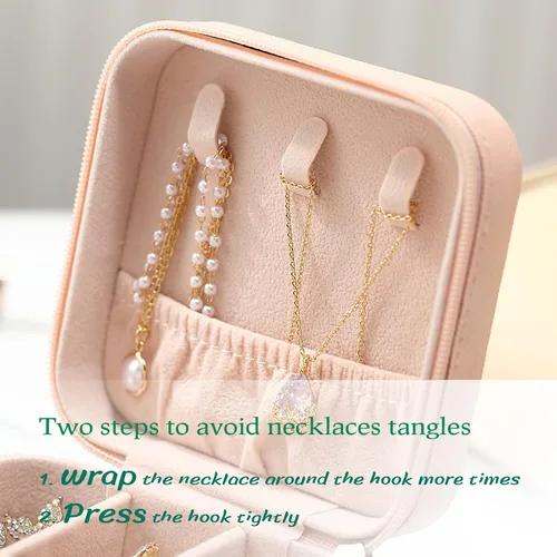 Vista 4 de GDJMLai Organizador de joyas de viaje pequeño estuche de joyería hecho de terciopelo y piel sintética para niñas mini joyero de viaje con cremallera