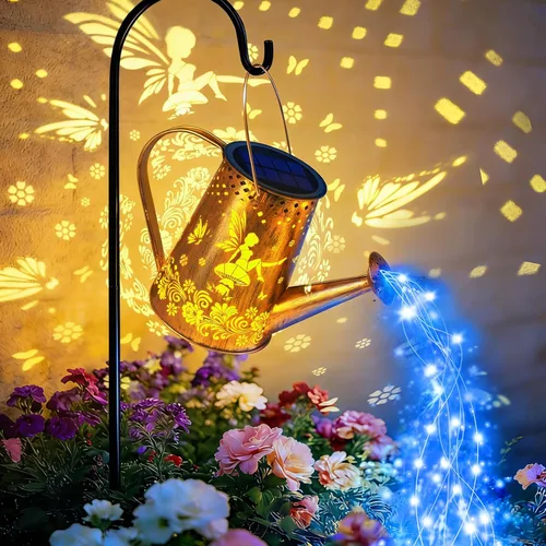 Vista 22 de YJFWAL Regadera solar con luces, regalos únicos para mamá, abuela, mujer, cumpleaños, impermeable, regalos de jardinería, regadera con luces