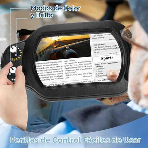 Vista 3 de Lupa rectangular 10X con luz y soporte, lupa iluminada de cristal real, manos libres, perilla mecánica, 5 modos de color, regulable sin escalones