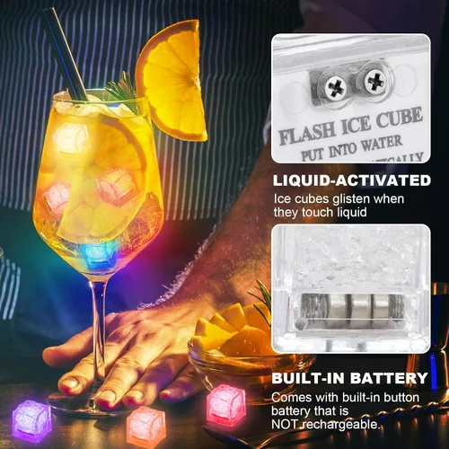 Vista 4 de 100 cubos de hielo iluminados para bebidas, cubos de hielo LED multicolor con luces cambiantes, cubos de hielo impermeables IP67 brillantes, eleva