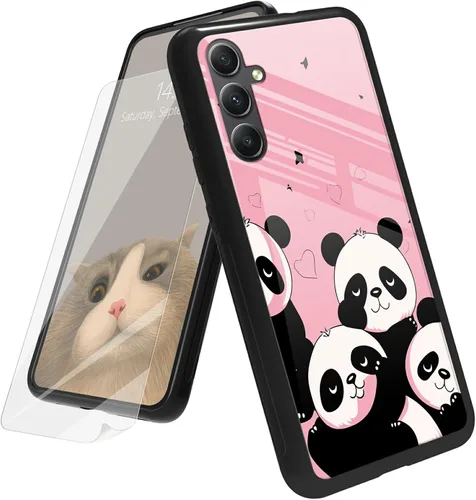 Vista 62 de Funda para Samsung Galaxy A12 5G con protector de pantalla, parte trasera de vidrio templado + TPU de silicona suave que absorbe los golpes