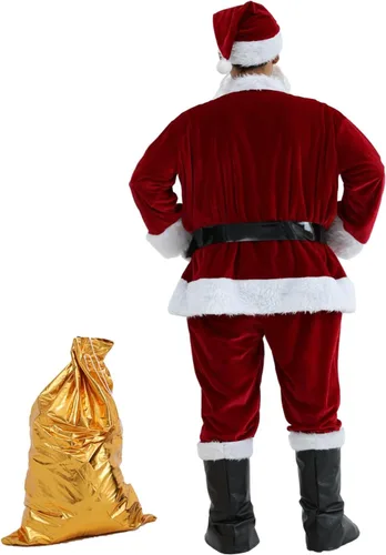 Vista 2 de Disfraz de Papá Noel para adultos y hombres, de franela de lujo, 9 piezas para fiesta de Navidad, cosplay
