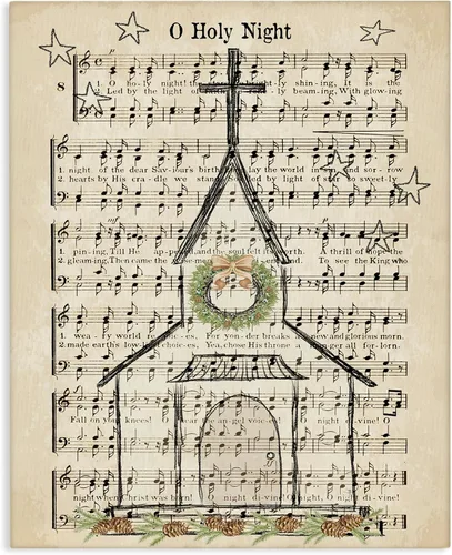 Vista 10 de Stupell Industries Iglesia festiva de invierno con escritura musical de noche santa, diseñada por Andi Metz, 10 x 15 pulgadas, color marrón
