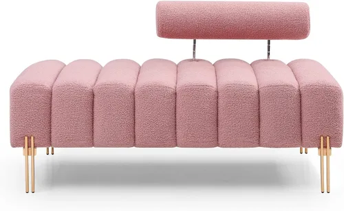 Vista 9 de NIOIIKIT Sofá biplaza moderno de 49.6 pulgadas, sofá tapizado con patas doradas y respaldo ajustable, sofás pequeños de piel sintética para Piel