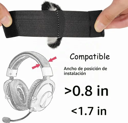 Vista 6 de RUKUHOT Bonito accesorio para auriculares con orejas de gato, diseño ajustable para auriculares Logitech G PRO HypreX Cloud/Cloud Flight y más Negro