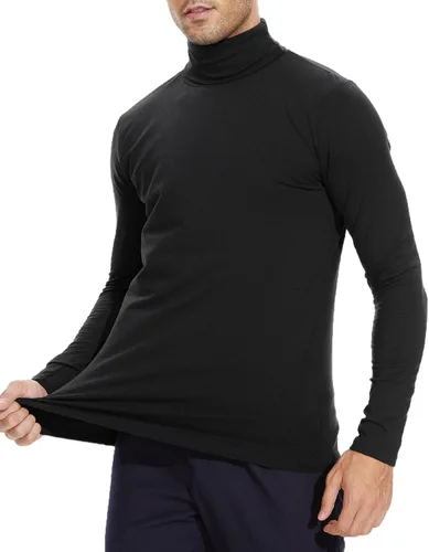 Vista 3 de Camisetas de manga larga para hombre, cuello alto, ajustadas, ligeras, básicas, clásicas, sin botones