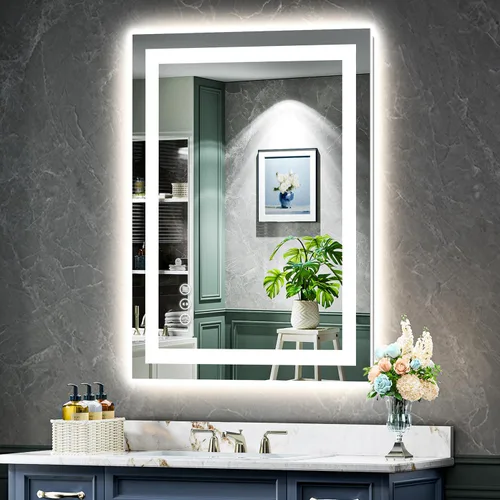 Vista 16 de Espejo de baño LED de 24x30 pulgadas con luces, espejo de tocador frontal y retroiluminado para pared de baño con 3 colores, regulable