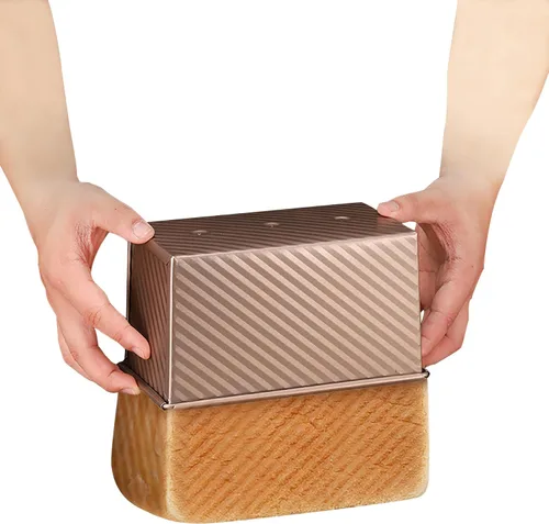 Vista 5 de Molde pequeño Pullman para pan con tapa, capacidad de masa de 0.5 libras, mini molde para tostadas de acero al carbono para hornear pan