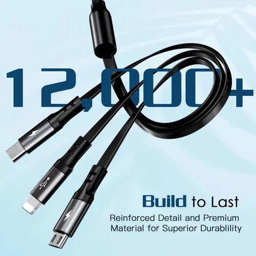 Vista 8 de Cable de carga múltiple en espiral 3A, paquete de 2 cables Lightning retráctiles, cable de carga múltiple de 4 pies para automóvil, cargador