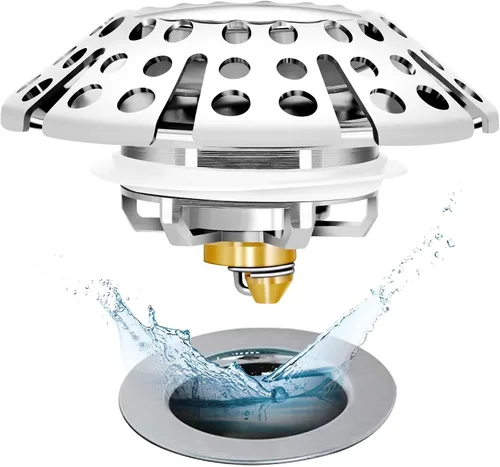 Vista 9 de Anlige Tapón de fregadero de baño desplegable 3 en 1, colador de drenaje para fregadero de baño, con cesta extraíble, cubierta universal para Níquel