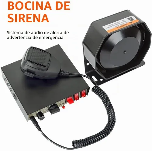 Vista 6 de Altavoz de sirena de coche Safego Police Siren Speaker Car Pa System, Dc12v 200w 9 tonos, micrófono de mano con cable Altavoz de emergencia Sirena