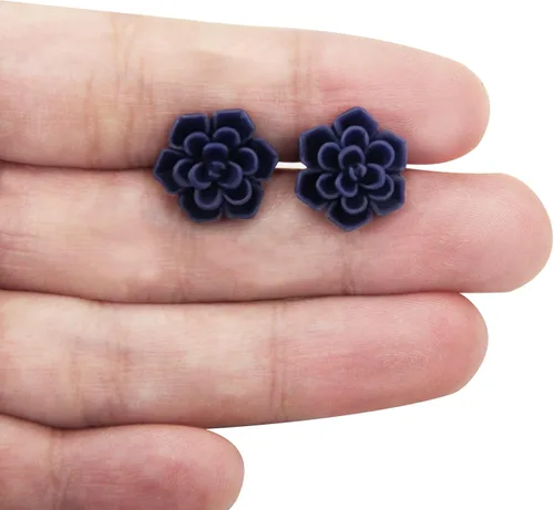 Vista 2 de Handmade Succulent Earrings 13mm Hypoallergenic 925 Sterling Silver Post Soft Ceramic Resin Stud Earrings for Women Sensitive Ears