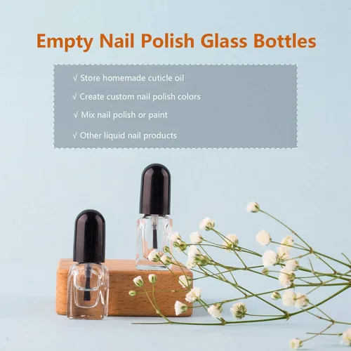 Vista 6 de GTHER 20 botellas vacías de esmalte de uñas, recipiente de botellas recargables de vidrio transparente con tapa de cepillo y embudo y bolas