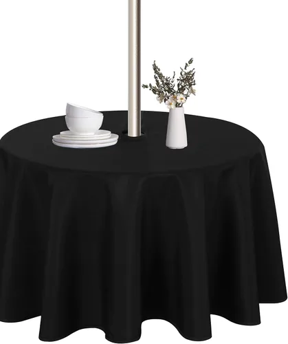Vista 10 de LUSHVIDA Mantel cuadrado para exteriores con agujero para sombrilla y cremallera, 54 x 54 pulgadas, color negro, lavable, impermeable, a prueba