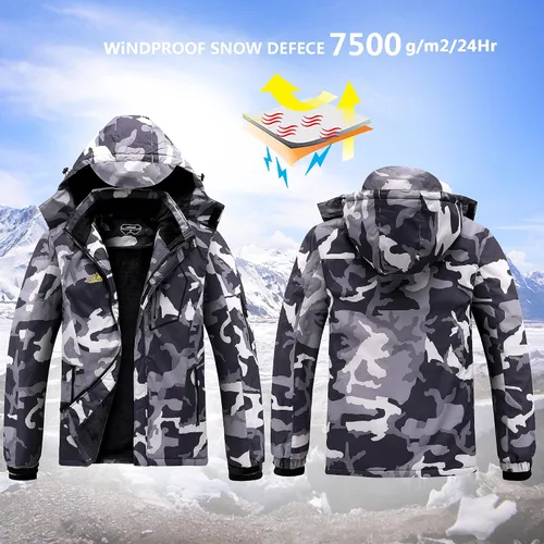 Vista 2 de Chaqueta de esquí impermeable de montaña para hombre, resistente al viento, abrigo cálido con capucha para invierno, Nieve