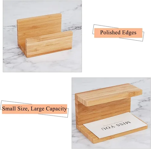 Vista 6 de OLYCRAFT Soporte para tarjetas de visita de escritorio de madera de bambú para escritorio, soporte de tarjetas de visita de bambú natural para mesas