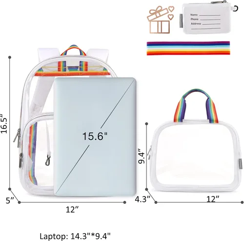 Vista 4 de mommore Mochila transparente duradera, transparente, para escuela, trabajo, seguridad