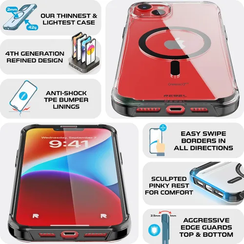 Vista 4 de Phone REBEL - Funda transparente para iPhone 14 Plus [Crystal Series Gen-4] Compatible con MagSafe Resistente, Antiarañazos, Sin Amarilleo