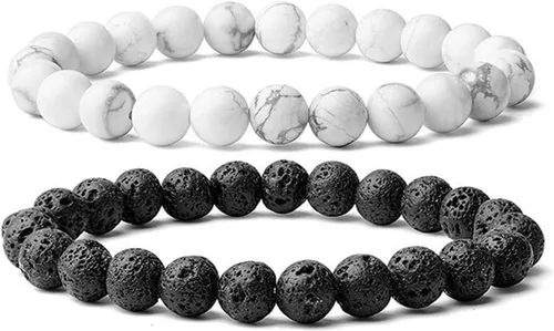 Vista 19 de CNLQ - Pulseras de larga distancia para parejas, regalo a juego, ágata mate de 0.315 in, cuentas de piedra (rojo elástico)