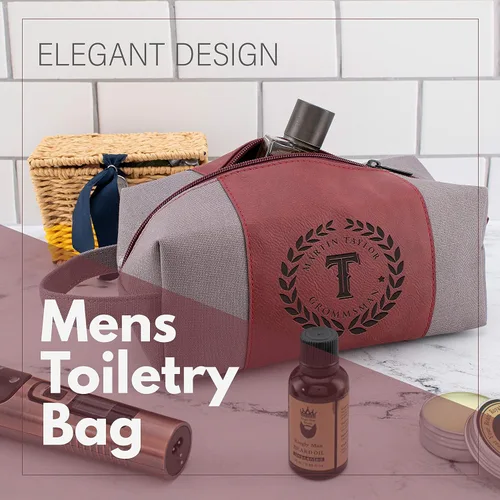 Vista 5 de Regalos personalizados para padrinos de boda, bolsas de aseo personalizadas para hombres, regalos de padrino de boda, Beige, Diseño #1, Juego de 3
