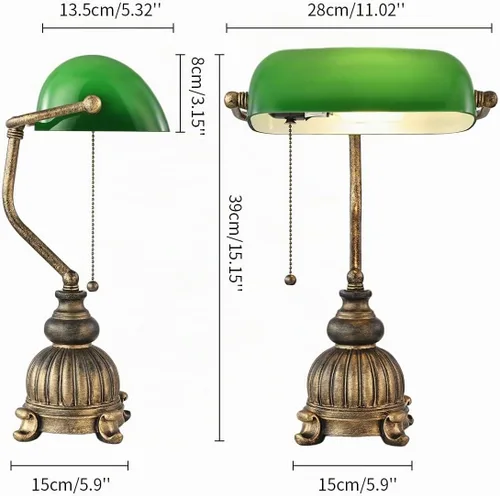 Vista 5 de Lámpara de escritorio retro de cristal verde Bankers, bombilla LED