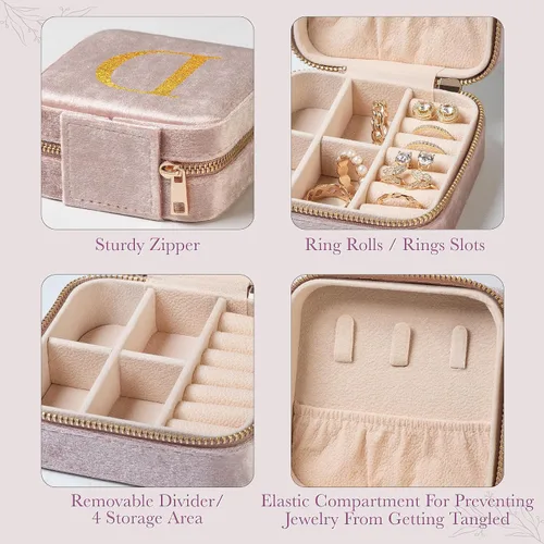 Vista 8 de Caja organizadora de joyas de viaje, caja personalizada de terciopelo de dama de honor