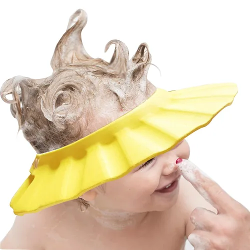 Vista 7 de Gorro de ducha suave y ajustable para bebé - Visera para la cabeza para lavar el cabello, protección para el baño - Gorro de baño para niños Azul