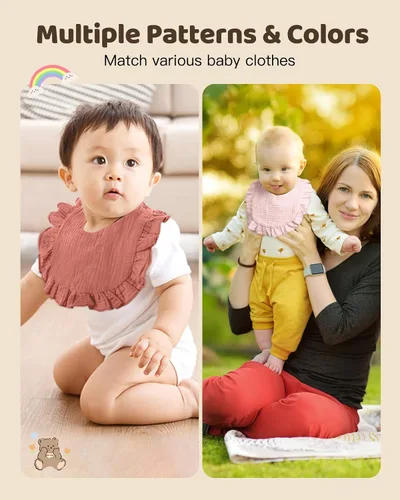 Vista 6 de Lictin Juego de 8 baberos de muselina para bebé - Baberos tipo bandana para babeo y dentición, de algodón unisex