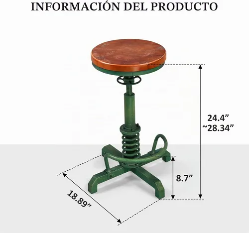 Vista 3 de LOKKHAN American Antique Steampunk Taburete de bar de 24.41 a 28.35 pulgadas, vintage, industrial, ajustable, giratorio, sin espalda, para comedor