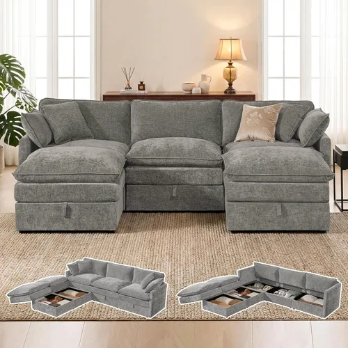Vista 10 de Sofá modular con almacenamiento, sofá cama de 103 pulgadas, sofá cama seccional, sofá nube de gran tamaño con otomana móvil, sofá moderno de 6