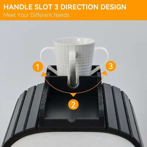 Vista 5 de GEHE Soporte para tazas de sofá de bambú, bandeja de brazo de sofá antiderrames, natural y fácil de limpiar, bandeja para reposabrazos perfecta