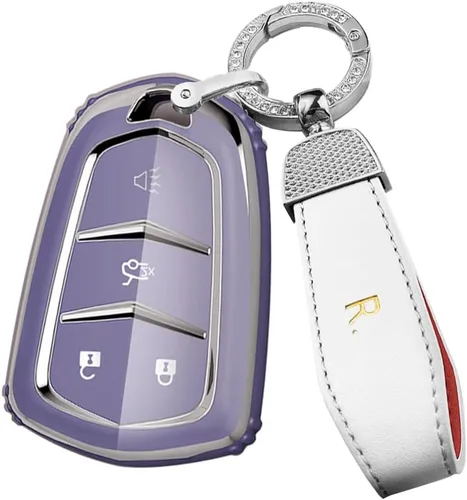 Vista 12 de ontto Protector de llave de automóvil compatible con Cadillac de 4 botones, carcasa de TPU suave con borde plateado para Escalade CTS SRX XT5 ATS