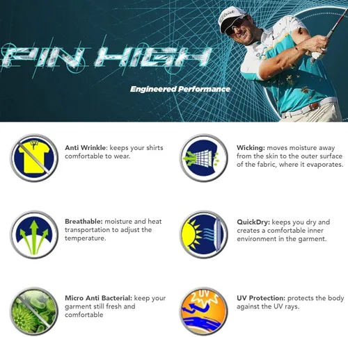 Vista 6 de Pin High Camisa polo de golf de rendimiento para hombre, camisa de golf de ajuste moderno, polo de manga corta de ajuste seco