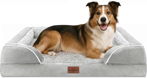 Vista 212 de Comfort Expression - Cama ortopédica para perros medianos, 28 x 19 pulgadas, cama impermeable y de apoyo de espuma con cojines removibles, sofá